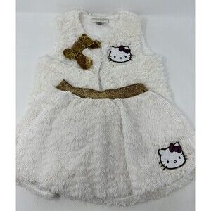 Hello Kitty Faux Fur Skirt & Vest White and Gold 5 5t Glitter Party Outfit